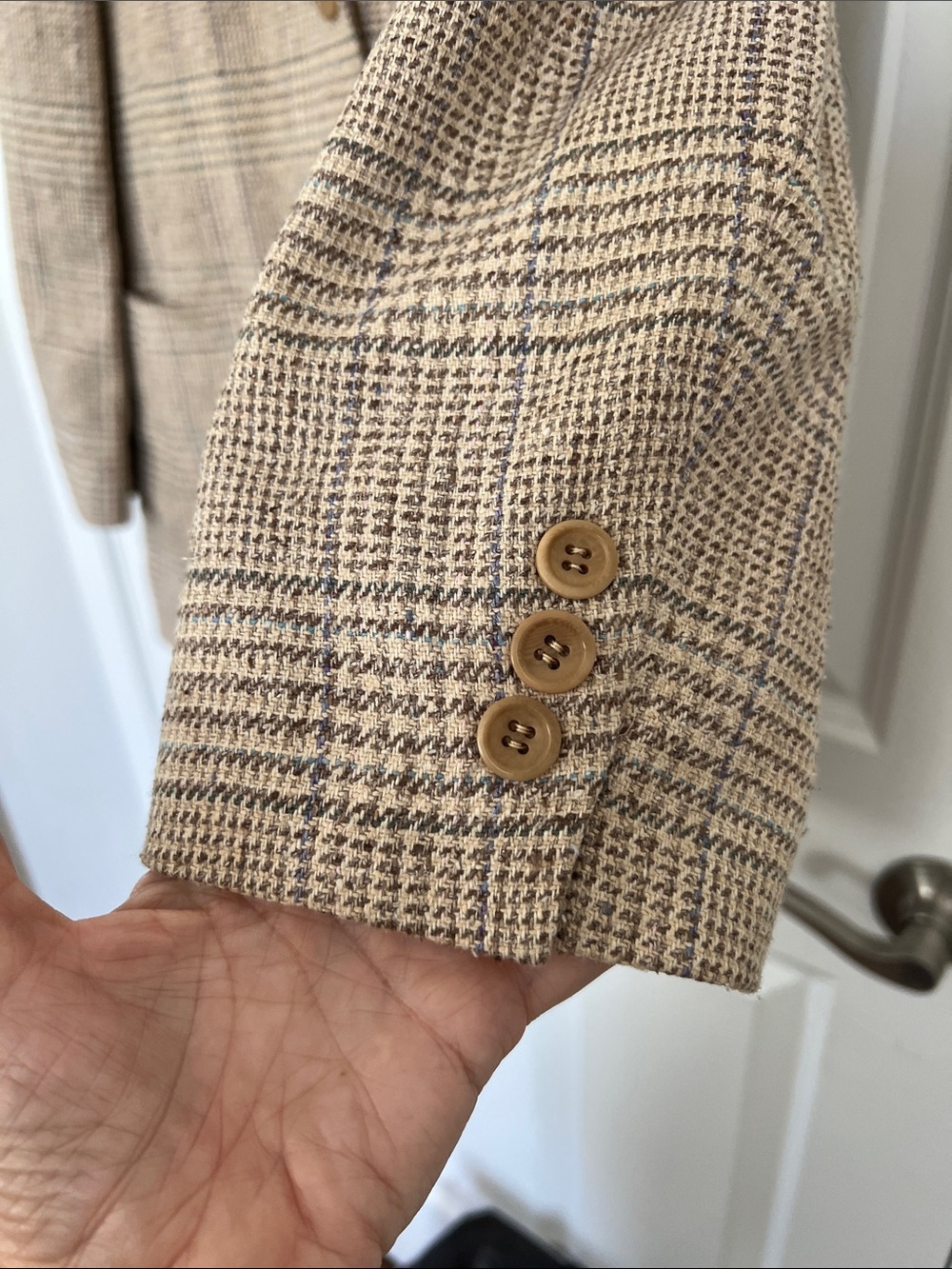 Talbots Brown Glen Plaid Notch Lapel Pure Silk Blazer Size 16 - Picture 5 of 7